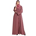 Front open abaya with piping work- Puce Pink Front open abaya with piping work- Puce Pink